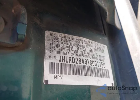 2000 Honda Cr-V Lx z USA, uszkodzony, nr VIN JHLRD2849YS001150